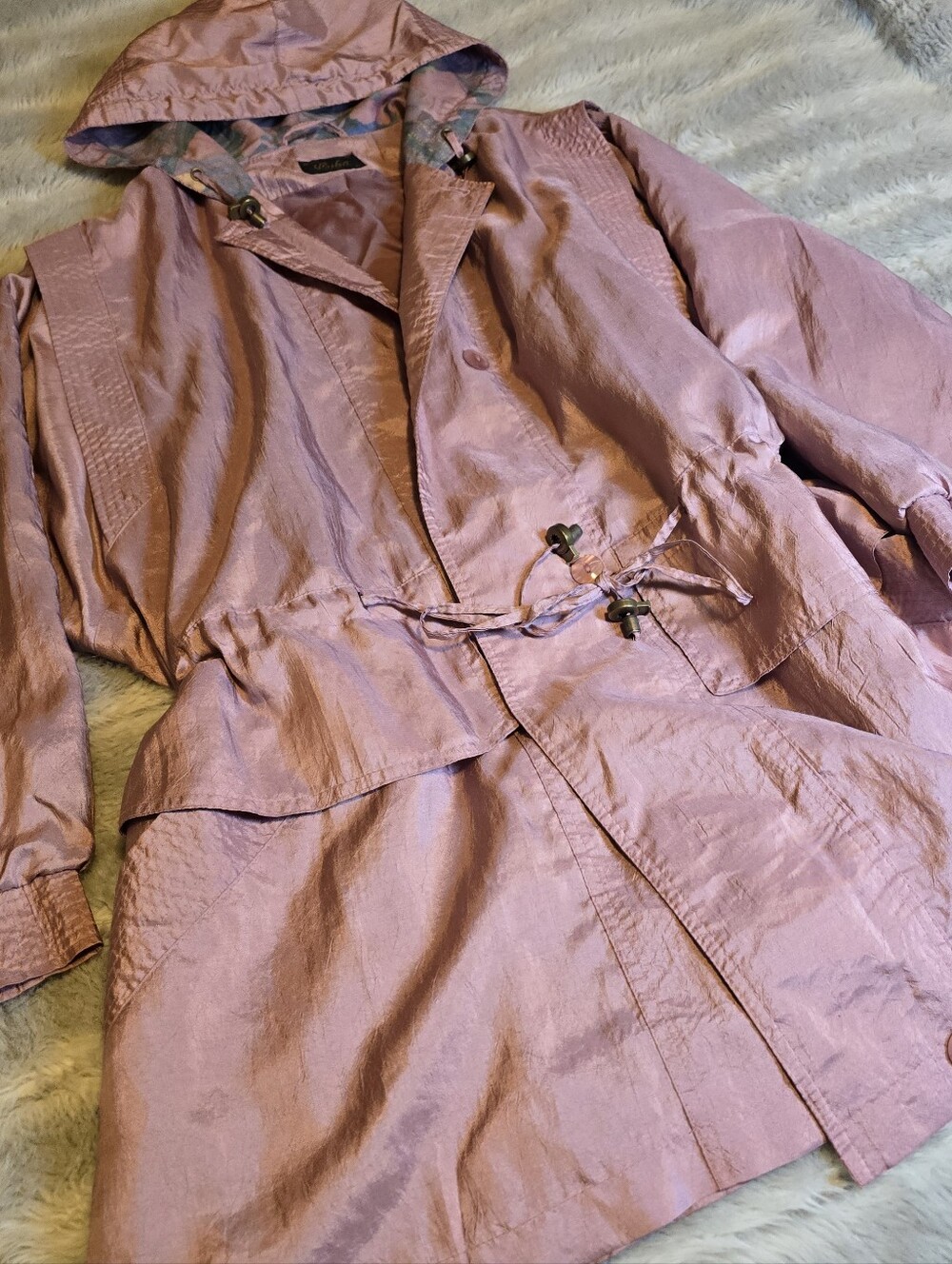 Vintage Dusty Rose Hooded Drawstring Trench Coat